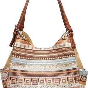 Worldlyda Women Canvas Hobo Purse Multi Pocket Tote Shopper Shoulder Bag Casual